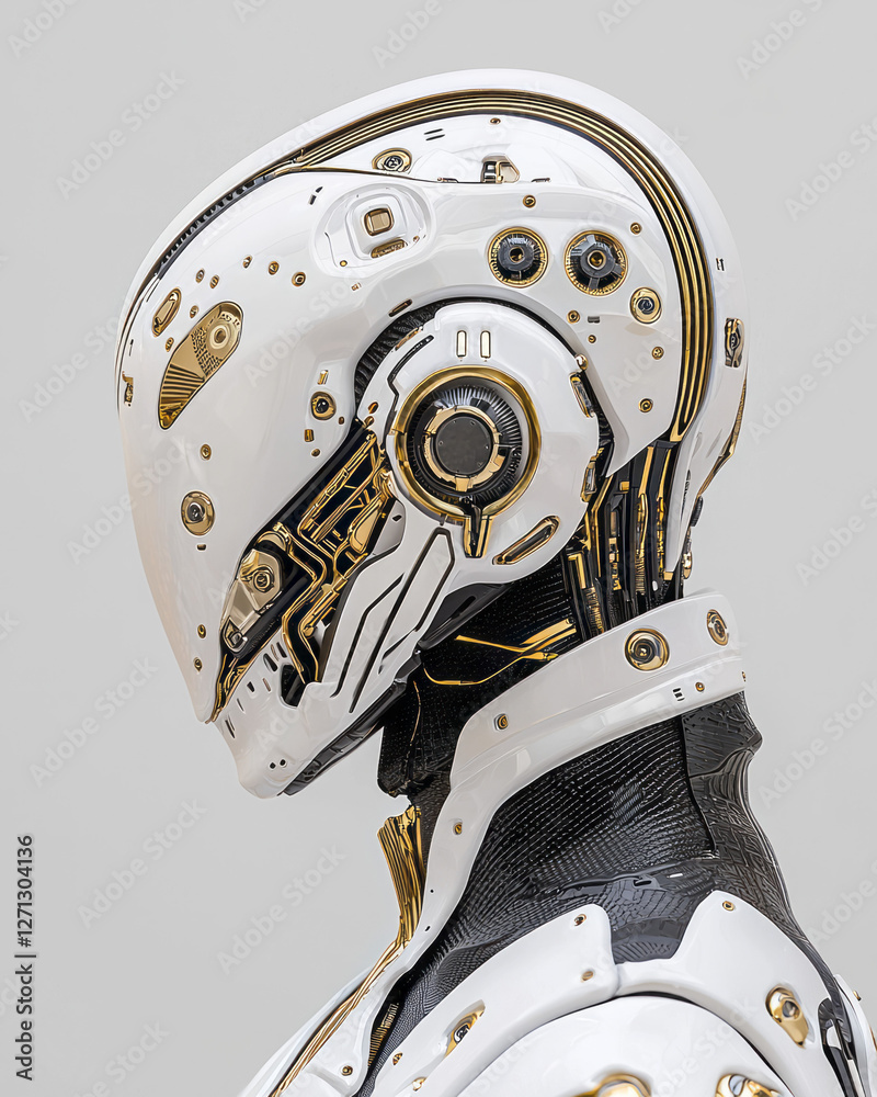Poster a calming gray backdrop frames the androidâ€™s poised stance, the contours of its face reminiscent