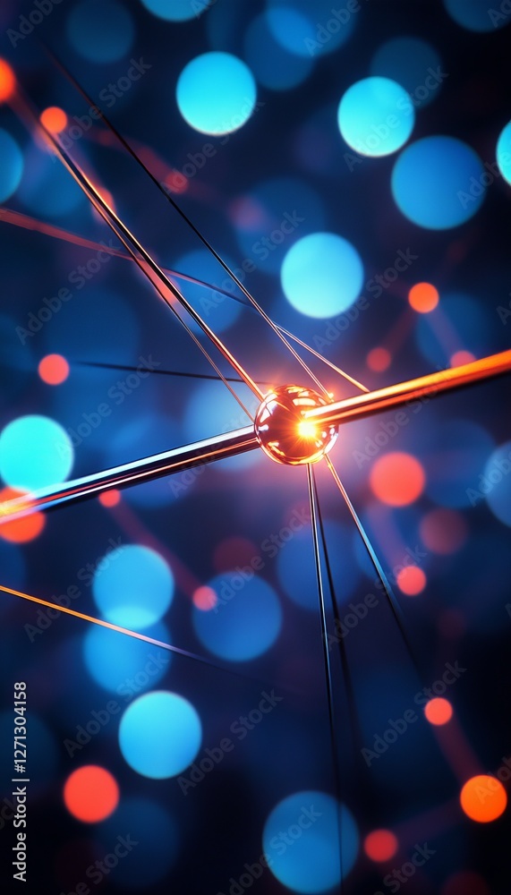 Poster bokeh background network abstract design with web of lines and glowing points, connecting the dots