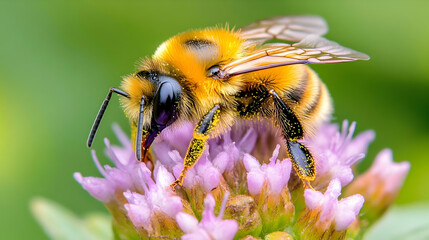 Bee pollinating flower, garden, nature, close-up