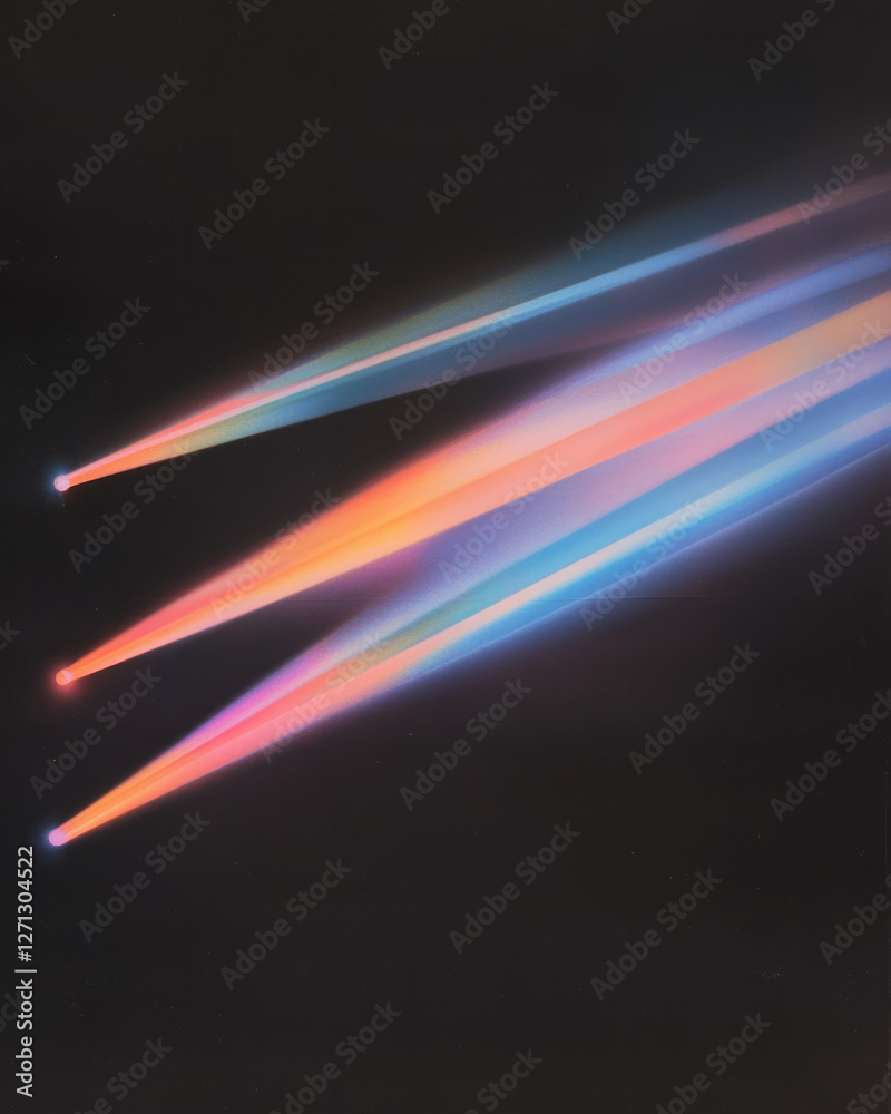 Aufkleber an abstract composition of pulsating laser-like trails fanning out in a rainbow of neon hues,