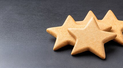 Close-Up of Three Golden Star-Shaped Cookies on Textured Black Surface