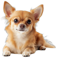 Obraz premium A long-haired Chihuahua with a golden-brown coat stands against a black background, gazing attentively forward.