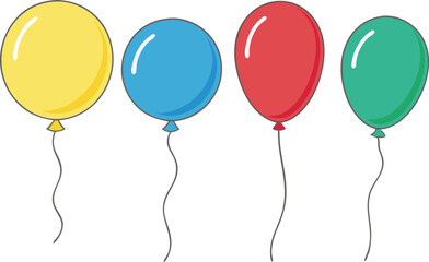 Balloons isolated icon on white background. Decoration for holidays and birthday party. Vector set Helium air balloon