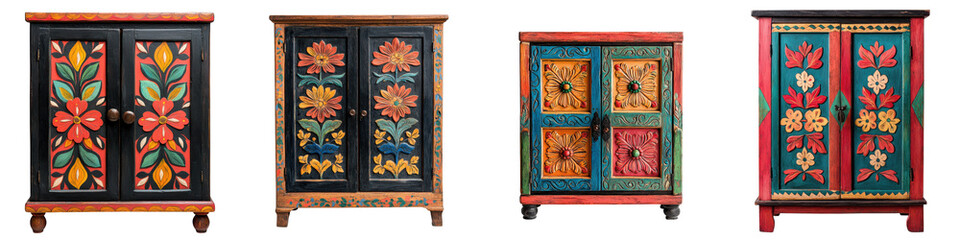 Beautifully Crafted Wooden Furniture with Vibrant Floral Patterns Ornate Carvings and Rustic Charm  Showcasing the and Heritage of Traditional Ethnic and Tribal Designs