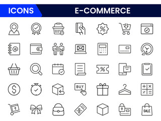 E-Commerce & Shopping thin line icons set. E-Commerce, Shop, Online Shopping icons collection. Shopping symbols set. Vector illustration