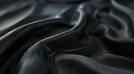 Naklejka premium Close-up of textured black fabric showcasing intricate patterns and smooth folds, ideal for fashion design