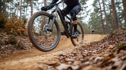 Fototapeta premium Mountain Biking Adventure: Thrilling Ride Through Forest Trails