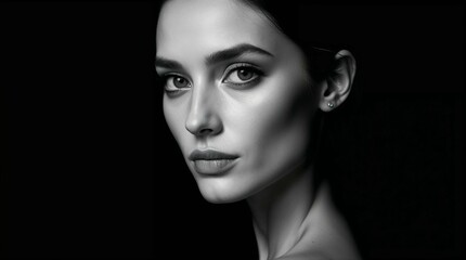 Fototapeta premium Striking black and white portrait of a graceful woman against a dark background