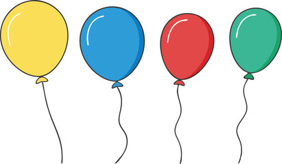 Balloons isolated icon on white background. Decoration for holidays and birthday party. Vector set Helium air balloon