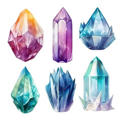 watercolor illustration: crystal mineral isolated on white or transparent png