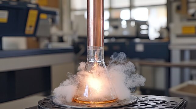 A glass flask with bubbling ethane gas under controlled lab conditions