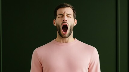 Elegant Man mid sneeze frozen in an awkward facial contortion eyes half closed and mouth wide open humorous and candid moment 