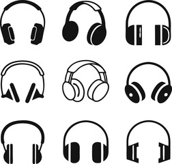 Headphones different icons set. Vector 