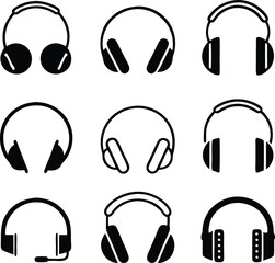 Headphones different icons set. Vector 