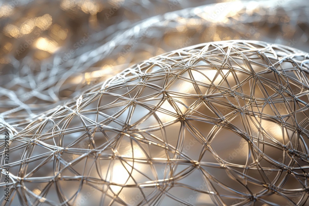 Poster abstract silver wireframe structure with glowing bokeh background, creating a futuristic and interco