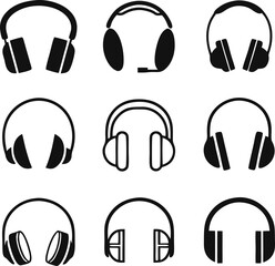 Headphones different icons set. Vector 