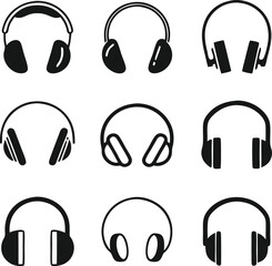 Headphones different icons set. Vector 