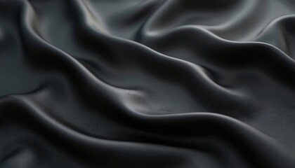 Obraz premium Abstract black satin fabric with smooth waves, silky texture. Elegant dark material backdrop. Luxurious flowing cloth creates minimalist modern design. Perfect for backgrounds, product, fashion