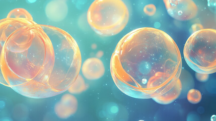 Translucent bubbles float in dreamy, colorful background, creating whimsical atmosphere. soft glow and vibrant hues evoke sense of wonder and tranquility