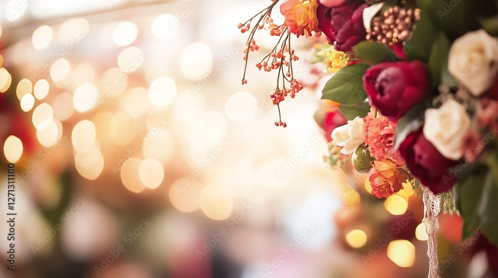 Poster closeup of colorful floral decoration with soft bokeh background creating a romantic ambiance : gene