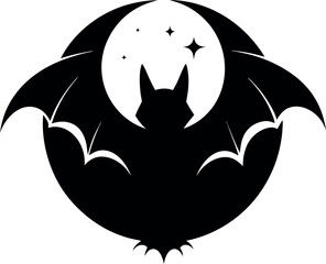 Bat Flying at Night, Black Silhouette, Minimalistic Vector Illustration, Dark Sky, Nighttime Creature, Bat Silhouette, Flying Bat Art, Vector Bat Design, Halloween Themed Illustration.