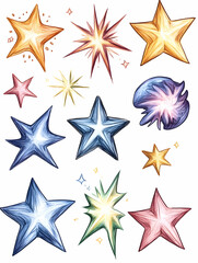 Obraz premium Colorful starburst and star design elements for celebration
