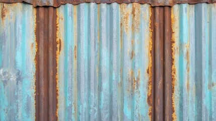 Rusty old zinc sheet background with corroded textures, faded blue-gray hues, and streaks of rust, perfect for an industrial vintage look.