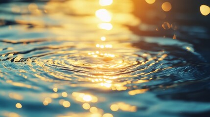 Golden sunlight dances on gentle water ripples, capturing a tranquil and warm moment of natural beauty and serenity.