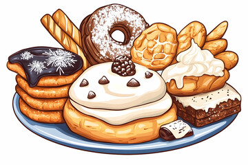 Delicious pastries assortment on a plate; sweet treats for holidays