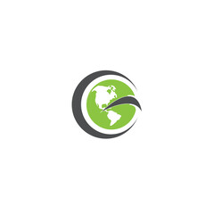 Globe green leaves logo design