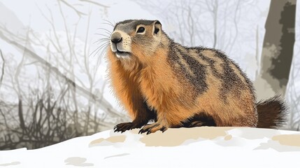 Naklejka premium Punxsutawney Phil casts shadow amidst snowy Groundhog Day