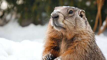 Naklejka premium Punxsutawney Phil casts shadow amidst snowy Groundhog Day