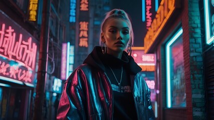 Fototapeta premium young woman at night