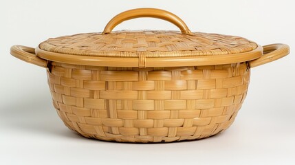 Obraz premium Woven bamboo basket with lid, studio shot, food storage, kitchen