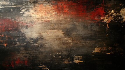 Obraz premium Urban grunge old brick wall background with darkened edges and peeling paint remnants, creating a rough city aesthetic.