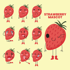 cute strawberry set mascot vector illustration