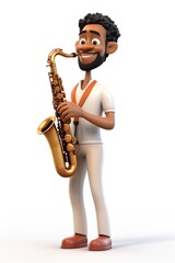 Naklejka premium Saxophone cartoon white background saxophonist.