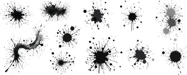Vector Black Ink Splatter Set – Abstract Grunge Paint Drops and Splashes Isolated on White Background

