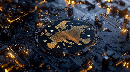 Close up image of a computer chip featuring a world map design on its surface