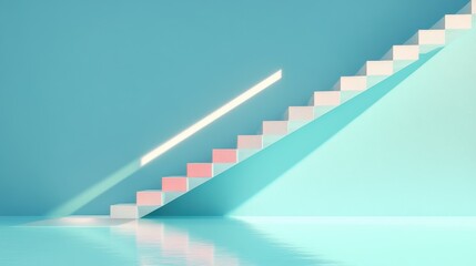 Obraz premium Staircase reflection in serene blue minimalist space