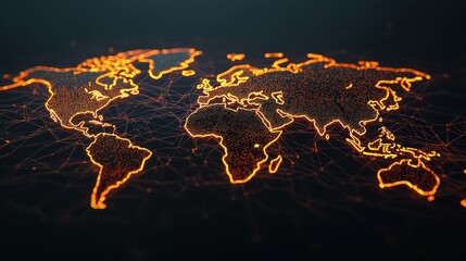 Naklejka premium World map infographic concept. Glowing Metallic 3D World Map with Global Connectivity and Futuristic Digital Network