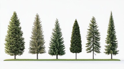 Obraz premium Collection of Evergreen Trees on White Background