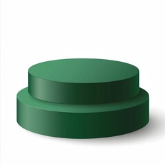 A green two-tier circular podium or display stand, sleek and glossy finish, minimalistic and geometric design, clean white background, modern and professional look.