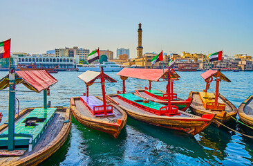 Old wooden abra boats, Dubai, UAE