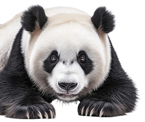 Naklejka premium A collection of giant panda images showcases the animal in various poses, including sitting, lying down, and walking, against a black background.