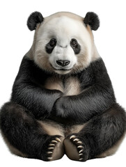 A collection of giant panda images showcases the animal in various poses, including sitting, lying down, and walking, against a black background.