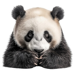 Naklejka premium A collection of giant panda images showcases the animal in various poses, including sitting, lying down, and walking, against a black background.