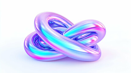 Iridescent knot abstract 3D render, white background, design element