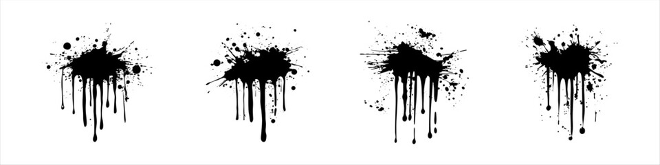 Set of Black paint splatters. Ink blobs. Grunge marks. blot