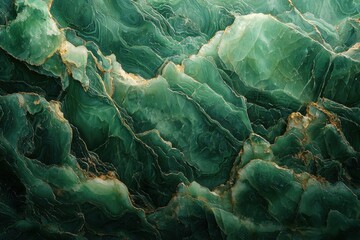 An opulent close-up of green jade stone, showcasing its intricate veining patterns, luxurious texture, and polished surface, creating an elegant and organic design.
